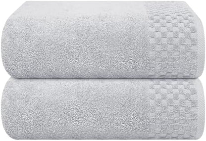 MyOwn Ultra Soft 2 Pack Oversized Bath Towel Set 28x55 inches, Cotton Large Bath Towels, Highly Absorbant Compact Quickdry & Lightweight Towel, Ideal for Gym Travel Camp Pool - Light Grey