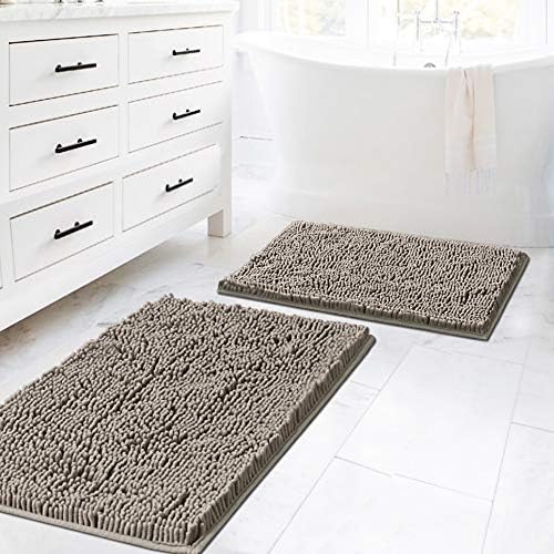 H.VERSAILTEX Extra Thick Chenille Plush Pattern Bath Rugs for Bathroom Non Slip - Soft Plush Shaggy Bath Mats for Bathroom Floor, Indoor Mats Rugs for Entryway (Dark Grey, 32 x 20 Plus 24 x 17 Inches)