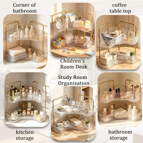 2-Tier Corner Bathroom Organizer, Skincare Vanity Counter Shelf Clear