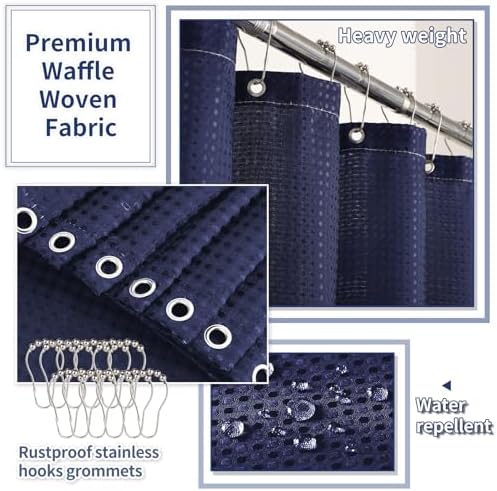 XLHOMO Bathroom Set with Shower Curtain and Rugs- 25PC Blue Bathroom Accessory Set, Navy Blue Shower Curtain Set, Toilet Brush, Trash Can, Qtip Holder & Soap Dispenser
