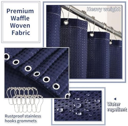 XLHOMO Bathroom Set with Shower Curtain and Rugs- 25PC Blue Bathroom Accessory Set, Navy Blue Shower Curtain Set, Toilet Brush, Trash Can, Qtip Holder & Soap Dispenser