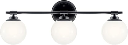 Kichler Benno 3-Light Vanity, Modern Light with Opal Glass in Black, for Bathroom or Powder Room (8.75" x 24.5"), 55172BK