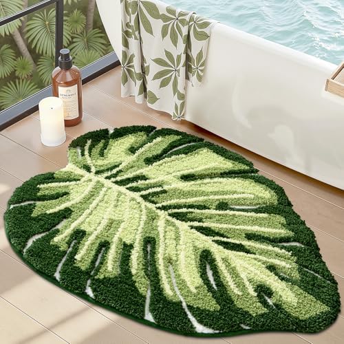 LUMI Bathroom Rug Green Leaf, Absorbent Non Slip Bath Mat, 23.5"x31.5"