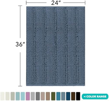 Turquoize Bathroom Rug 24"x36", Absorbent Chenille Bath Rug, Blue Indigo