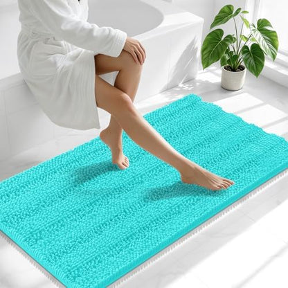 Smiry Thick Chenille Bathroom Runner Rugs 59x20, Absorbent Bath Mat, Teal