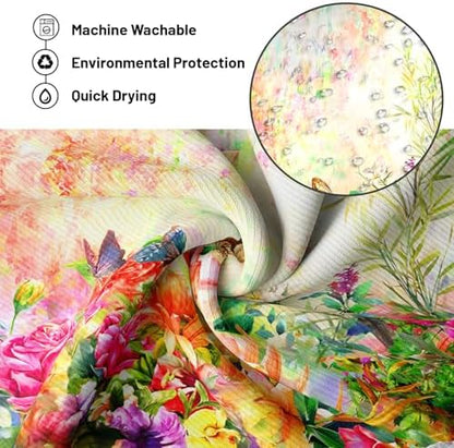 Floral Shower Curtain Colorful Wildflower Flower Butterfly Spring Summer Bathroom Decor, Waterproof Cloth Fabric with Hooks 70" Wx96 L