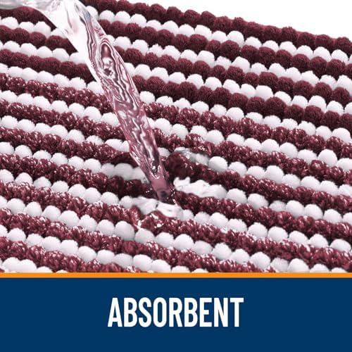 OLANLY Bathroom Runner Rugs 59x20, Chenille Striped Bath Rugs, Burgundy