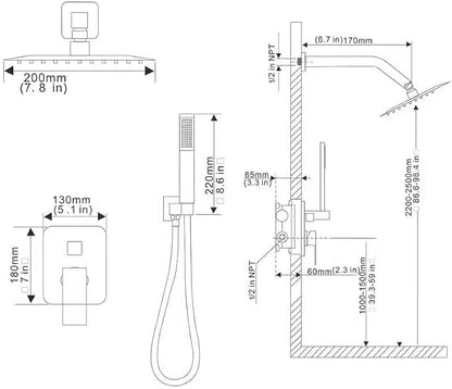 Oil Rubbed Bronze Shower System with 8'' Rainfall Shower Head, Handheld Shower head, Bathroom Luxury Rain Mixer Shower Combo Set Wall Mounted Shower Faucet Rough-in Valve and Trim Kit