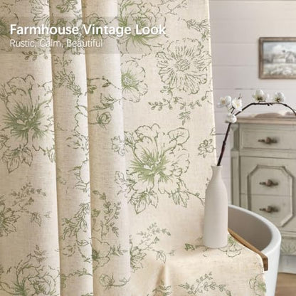 Farmhouse Floral Vintage Shower Curtain for Bathroom,Sage Green and Tan
