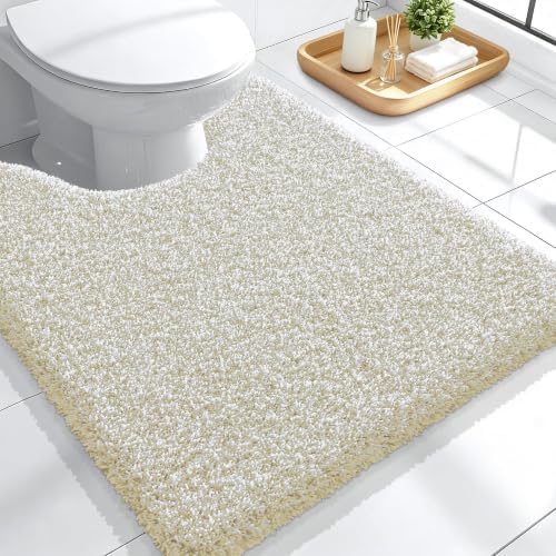OLANLY Microfiber Bathroom Toilet Rugs U-Shaped Mat 24x20, Sand and White