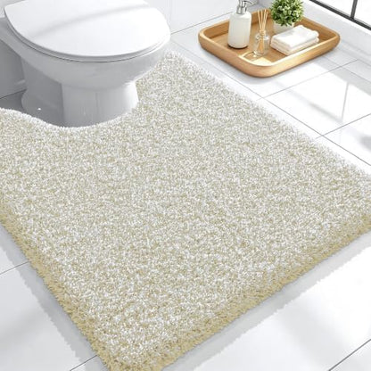 OLANLY Microfiber Bathroom Toilet Rugs U-Shaped Mat 24x20, Sand and White