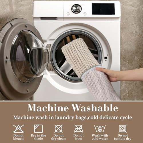 RESARE Waffle Bathroom Runner Rugs, Non Slip Boho Bath Mat 24x60 Pale Beige