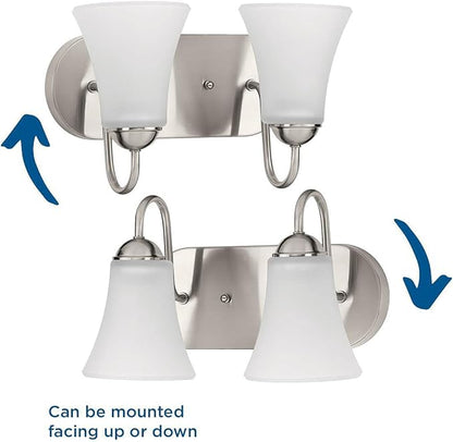 Progress Lighting Classic Collection 2-Light Etched Glass Traditional Bath Vanity Light Brushed Nickel, 7-7/8" x 13"