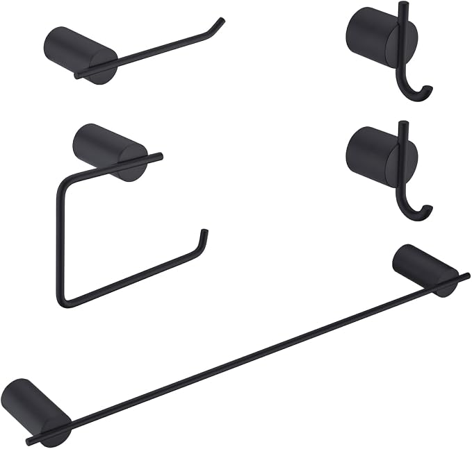 RANDOM Matte Black Bathroom Hardware Set 5 Pieces Include 24 inch Towel Bar Towel Ring Toilet Paper Holder Towel Hook for Bathroom,SUS304 Stainless Steel.RD96068S-5MB-2