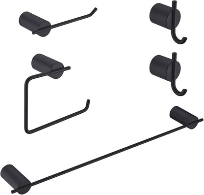 RANDOM Matte Black Bathroom Hardware Set 5 Pieces Include 24 inch Towel Bar Towel Ring Toilet Paper Holder Towel Hook for Bathroom,SUS304 Stainless Steel.RD96068S-5MB-2