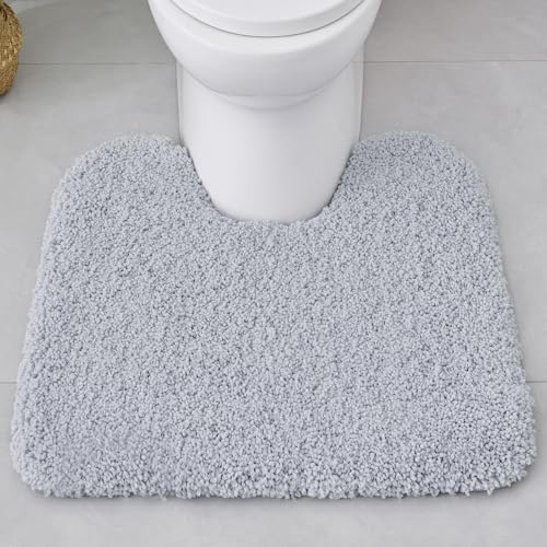Disolla Toilet Mat 22x24 - Non Slip Fluffy U-Shaped Contour Rug, Ultra-Soft Plush Toilet Floor Mat, Absorbent & Machine Washable, Silver Grey