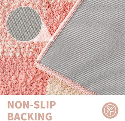 CozeCube Blossom Pink Checkered Bath Mat 47"x24" Non Slip Washable Rug