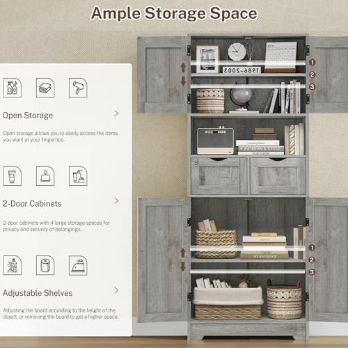 TEENFON Tall Bathroom Storage Cabinet with 4 Doors & 2 Adjustable Shelves
