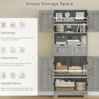 TEENFON Tall Bathroom Storage Cabinet with 4 Doors & 2 Adjustable Shelves