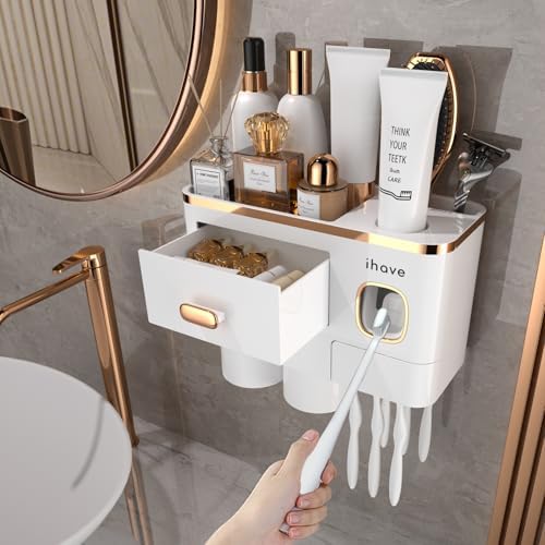 iHave Toothbrush Holders Bathrooms Wall Mount Toothpaste Dispenser & 2 Cups