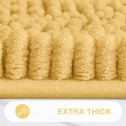 Grandaily Chenille Striped Bathroom Rugs 24x16, Extra Thick and Absorbent Bath Mats, Non-Slip Soft Plush Shaggy Shower Carpet, Machine Wash Dry, Bath Rug for Bathroom, (Small, Yellow)