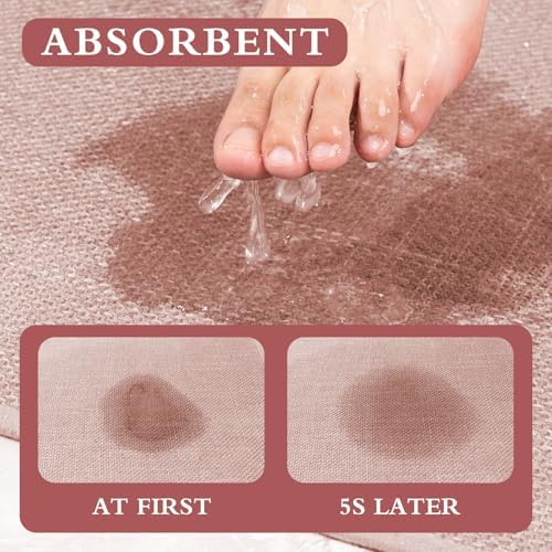 YIHOUSE Bathroom Rugs Thin Bath Mat Sets 3 Pieces Quick Dry,Pink