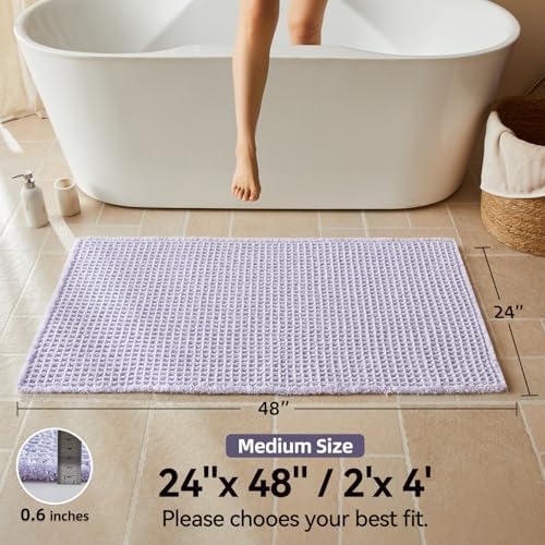 Triohero Waffle Bath Mat, Cute Bathroom Rugs Non Slip, 24x48 Lavender Cream