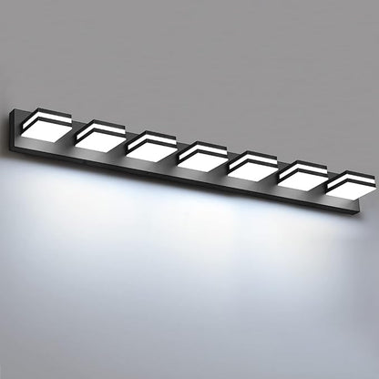 IZORRO LED Modern Bathroom Lights Fixtures(7-Light,Dimmable),Matte Black Acrylic Wall Lighting,Vanity Lights for Bathroom Over Mirror - 6000k 40In （No Assembly Required）