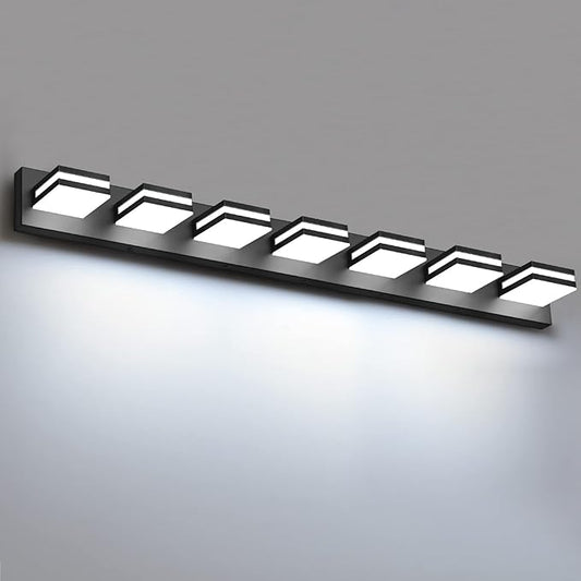 IZORRO LED Modern Bathroom Lights Fixtures(7-Light,Dimmable),Matte Black Acrylic Wall Lighting,Vanity Lights for Bathroom Over Mirror - 6000k 40In （No Assembly Required）