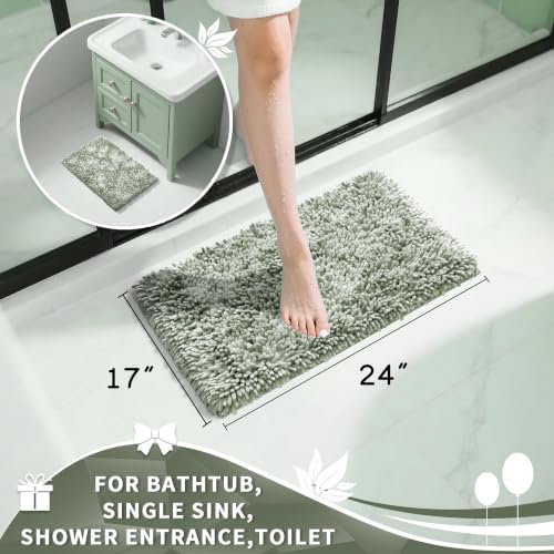 Yimobra Chenille Bathroom Rugs Non Slip, Extra Thick Soft Absorbent Bath Rug, Machine Washable Quick Dry Bath Mat for Bathroom Floor, Tub and Shower, Home Decor Accessories, 24x17, Sage Green