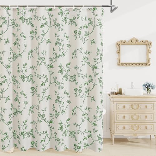 MitoVilla Green Cotton Floral Shower Curtain for Bathroom, 72 x 72