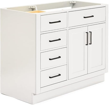 ARIEL Hepburn 42-inch Bathroom Vanity Base Cabinet,Solid Wood, 2 Soft Closing Doors, 5 Dovetail Drawers, White