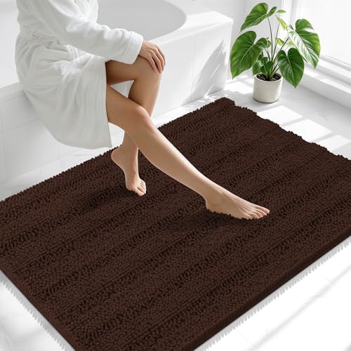 Smiry Thick Chenille Large Bathroom Runner Rugs 40x32, Soft Bath Mat, Brown
