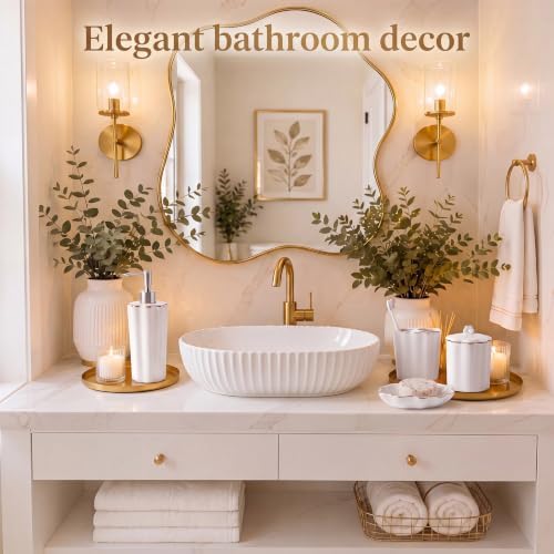 Zhehao 4 Pcs Scalloped Ceramic Bathroom Accessories Set,8.5 Inch, Gold
