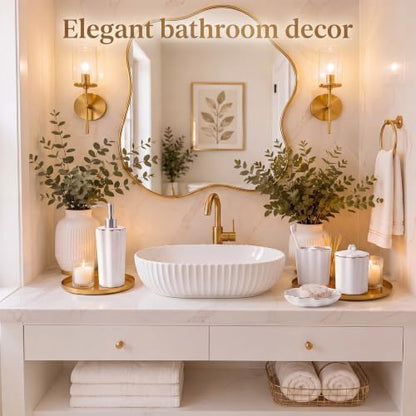 Zhehao 4 Pcs Scalloped Ceramic Bathroom Accessories Set,8.5 Inch, Gold