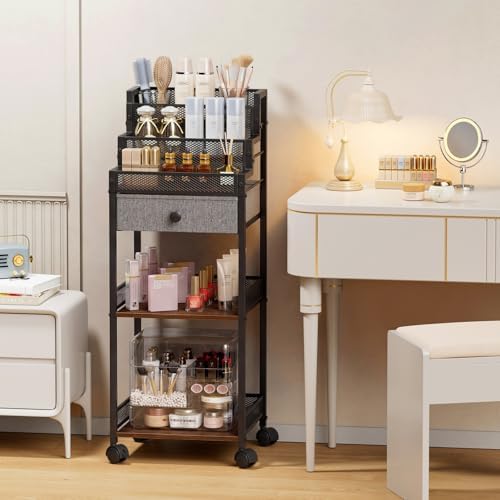 Plaviya Makeup Organizer Cart with Drawer for Vanity and Bathroom 13in