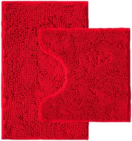 Bathroom Rugs Sets 2 Piece,Super Absorbent Chenille Bath Mats and U-Shaped Toilet Rug,Strong PVC Non Slip Backing,Microfiber Washable Dry Quickly Bath Mats for Bathroom(20"x32"+20"x20"U, Red)