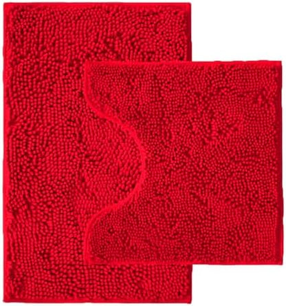 Bathroom Rugs Sets 2 Piece,Super Absorbent Chenille Bath Mats and U-Shaped Toilet Rug,Strong PVC Non Slip Backing,Microfiber Washable Dry Quickly Bath Mats for Bathroom(20"x32"+20"x20"U, Red)