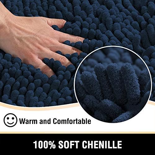 H.VERSAILTEX Bathroom Rugs Bath Mats Non Slip Luxury Chenille Bathroom Runner Rug 24x47 Extra Soft and Absorbent Shaggy Rugs Washable Dry Fast Area Carpet Mats for Bath Room, Tub - Navy