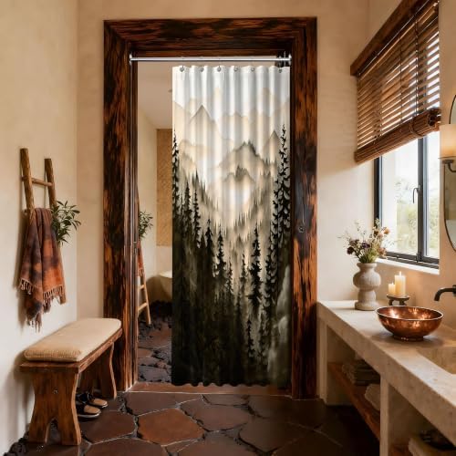 Dark Brown Forest Stall Shower Curtain, 36X72 in Narrow Small, Mountain