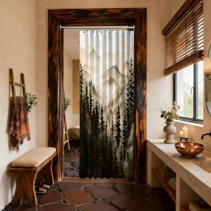 Dark Brown Forest Stall Shower Curtain, 36X72 in Narrow Small, Mountain