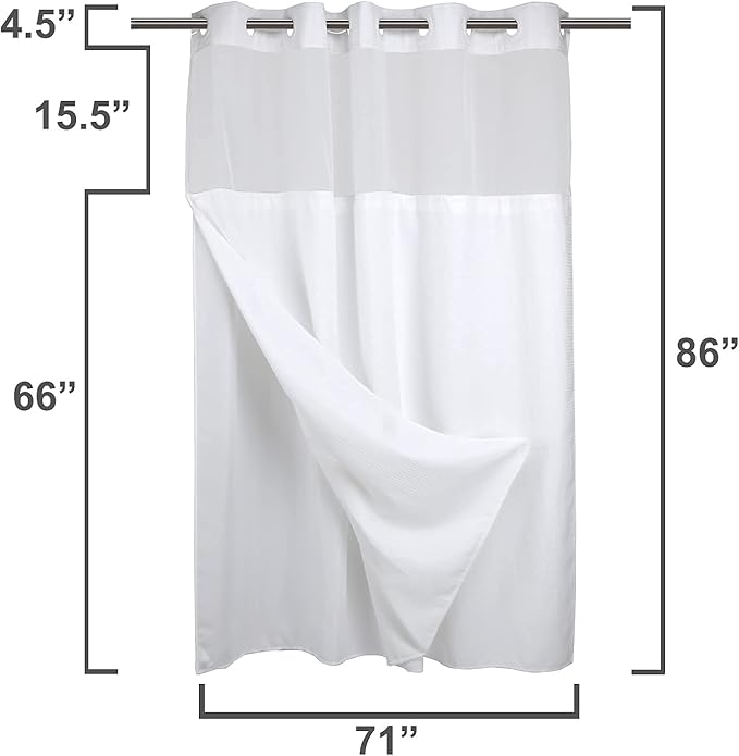 RiverDream Heavyweight Waffle No Hook Shower Curtain with Liner,White,71x86 | Dotted Waffle,Snap-in Liner,Heavy Duty,Quick Dry,Mesh Top Window,With Bottom Magnets,Hotel-Grade,Washable,Extra Long Size