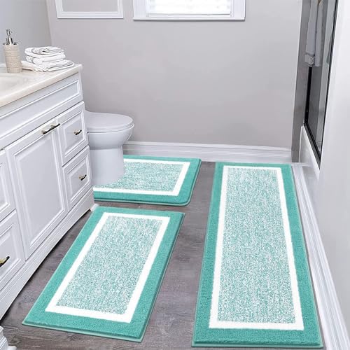 Pauwer Bathroom Rug Sets 3 Piece, Non Slip Washable Bath Mat, Teal