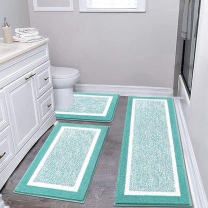 Pauwer Bathroom Rug Sets 3 Piece, Non Slip Washable Bath Mat, Teal