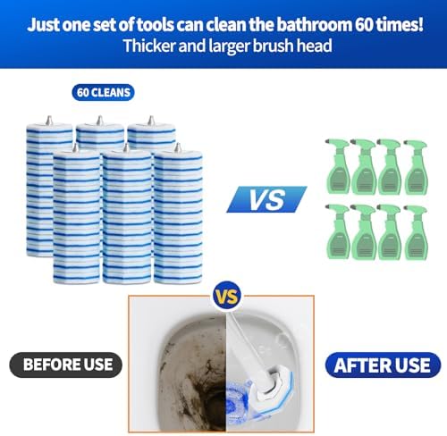 60pcs Disposable Toilet Brush Refill Pads, Replacement Brush Heads, Toilet Cleaner Refills，Disposable Wand Heads，Bathroom Cleaning，Toilet Cleaning Scrubbers Compatible with Most Toilet Brushes