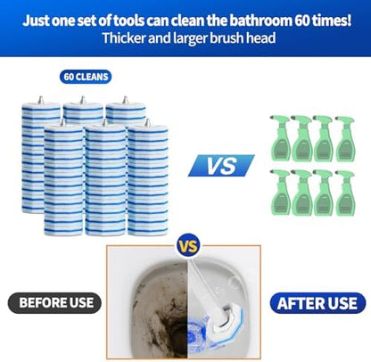 60pcs Disposable Toilet Brush Refill Pads, Replacement Brush Heads, Toilet Cleaner Refills，Disposable Wand Heads，Bathroom Cleaning，Toilet Cleaning Scrubbers Compatible with Most Toilet Brushes
