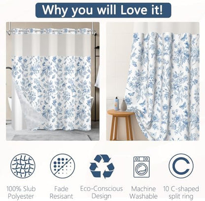 No Hook Shower Curtain with Snap in Liner 71x74 Inch