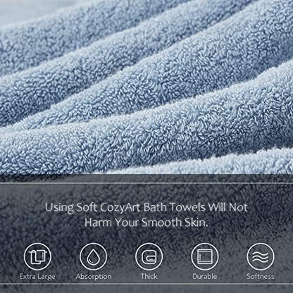 COZYART Luxury Hand Towels 4 PCS, Light Blue 100% Turkish Cotton 650 GSM