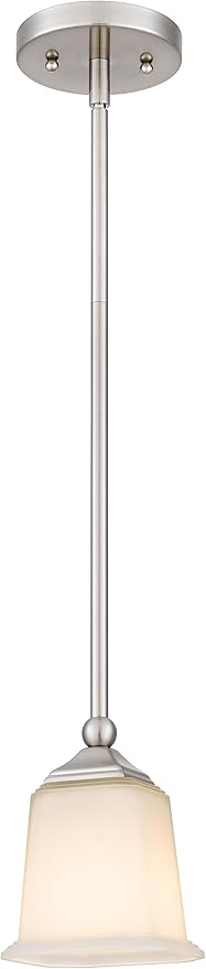 Nox Modern Farmhouse 1-Light Pendant Ceiling Light with White Glass Shade in Brushed Nickel Finish for Kitchen Island, Hallway, Entryway, Passway, Dining Room, Bedroom, Living Room