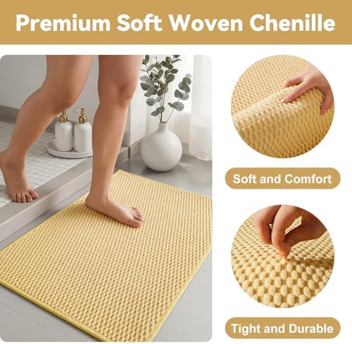 Triohero Toilet Rug, Thin Toilet Rugs U Shaped Washable Non Slip Absorbent Quick Dry Low Pile Toilet Mat, Yellow 20"x24" U Shape